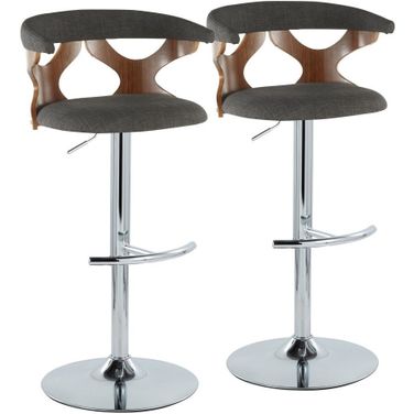 Gardenia Adjustable Barstool Set of 2 In Walnut and Chrome