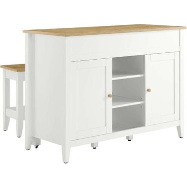 Garland 3 Piece Kitchen Island and Stool Set In Oak and White