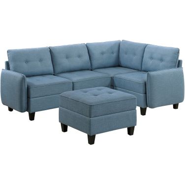 Garren 5-Piece Sectional with Storage and Ottoman In Blue