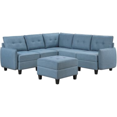 Garren 6-Piece Sectional with Storage and Ottoman In Blue