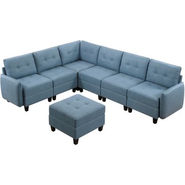 Garren 7-Piece Sectional with Storage and Ottoman In Blue