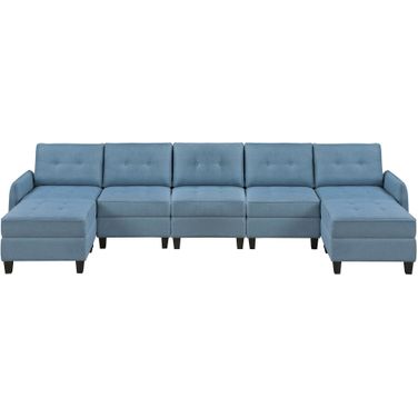 Garren 7-Piece Sectional with Storage and Two Ottomans In Blue