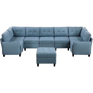 Garren 8-Piece Sectional with Storage and Ottoman In Blue