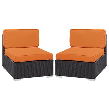 Gather Outdoor Patio Armless Chair Set of 2 In Espresso and Orange