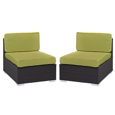 Gather Outdoor Patio Armless Chair Set of 2 In Espresso and Peridot
