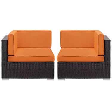Gather Outdoor Patio Corner Sectional Set of 2 In Espresso and Orange