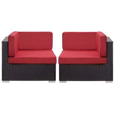 Gather Outdoor Patio Corner Sectional Set of 2 In Espresso and Red