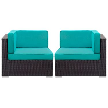 Gather Outdoor Patio Corner Sectional Set of 2 In Espresso and Turquoise
