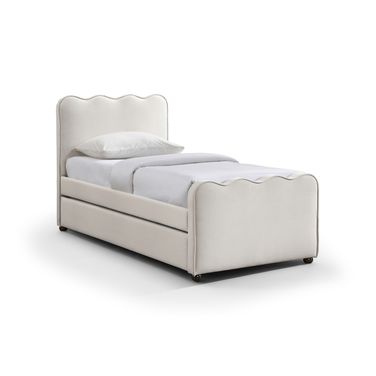 Gatsby Mohair Velvet Upholstered Twin Trundle Bed In Cream