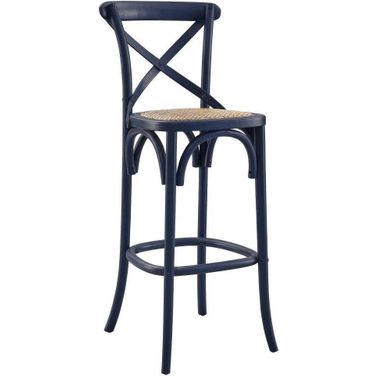 Gear Midnight Blue Bar Stool with Rattan Seat