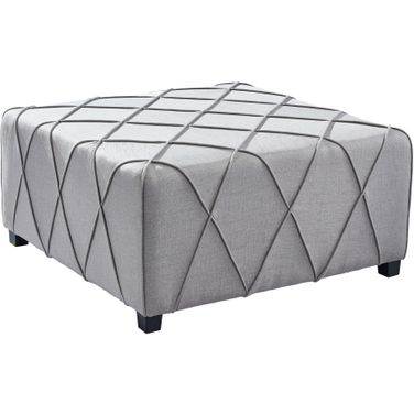 Gemini Contemporary Ottoman In Silver Linen with Piping Accents and Wood Legs