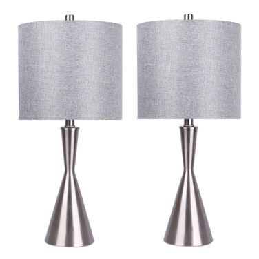 Gemma 23 Inch Linen Shade Metal Table Lamp Set of 2 In Brushed Nickel and Grey