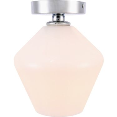 Gene 1 Light Chrome And Frosted White Glass Flush Mount