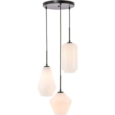 Gene 3 Light Black And Frosted White Glass Pendant LD2269BK