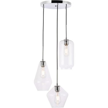 Gene 3 Light Chrome And Clear Glass Pendant