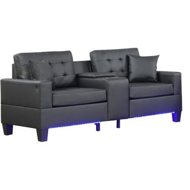 Genesis 85 Inch W PVC Fabric Sofa In Black