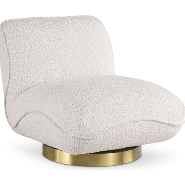 Geneva Boucle Fabric Swivel Accent Chair In Cream