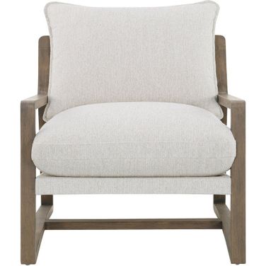 Geneva Boucle Upholstered Wood Arm Accent Chair In Sand and Ash Brown