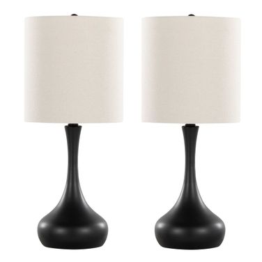 Genie 24 Inch Metal Table Lamp Set of 2 In Matte Black and Oatmeal