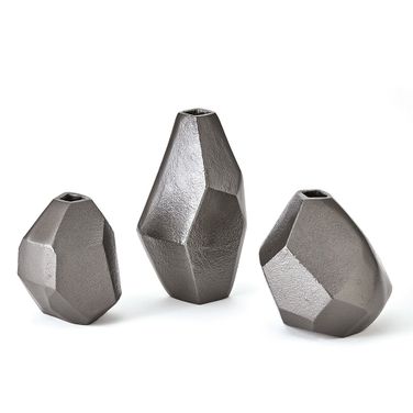 Geo Vases Nickel Set of 3 In Black