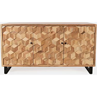 Geometrix 63 Inch Abstract Cube Style Accent Cabinet In Natural