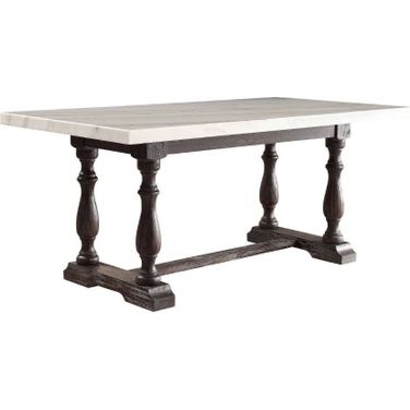 Gerardo White Marble and Weathered Espresso Dining Table