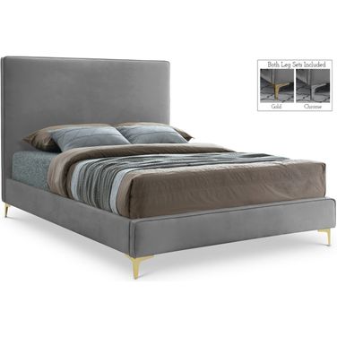 Geri Velvet King Bed In Grey