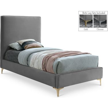 Geri Velvet Twin Bed In Grey