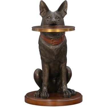 German Shepherd Accent Table In Metallic Brown and Brass
