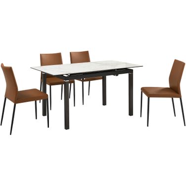 Giana Kash 5 Piece Extendable Dining Set with Faux Leather Chairs In Brown