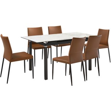 Giana Kash 7 Piece Extendable Dining Set with Faux Leather Chairs In Brown