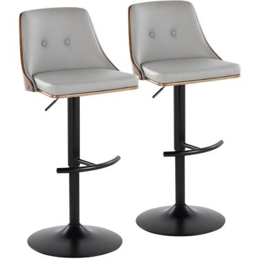 Gianna Adjustable Barstool Set of 2 In Black Walnut/Grey