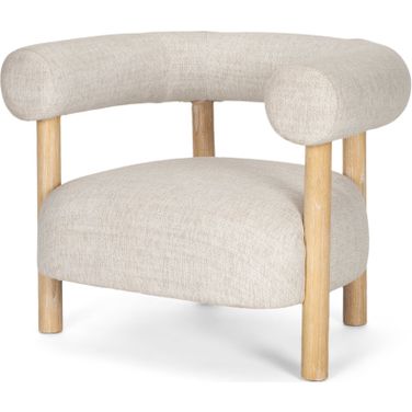 Gianna Open Back Accent Chair In Light Brown Wood with Oatmeal Fabric