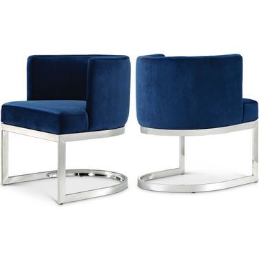 Gianna Velvet Dining Chair In Navy/Chrome