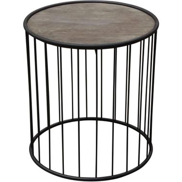 Gibson 22 Inch Round End Table with Grey Oak Finished Top and Metal Base