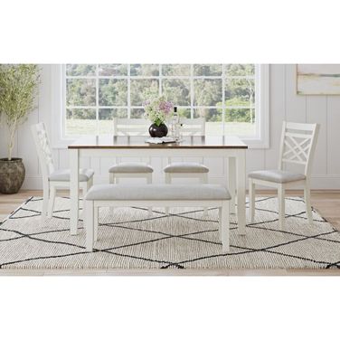 Gill 6 Piece Dining Set with Table, Chair and Bench In Medium Brown and White