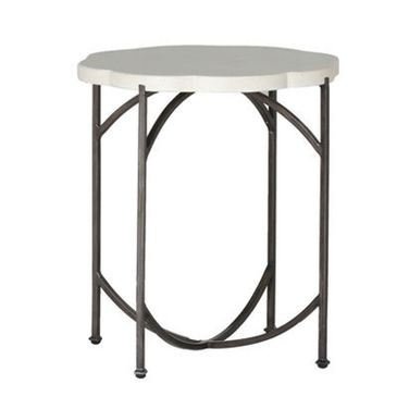 Gillian Iron End Table In Charcoal and Travertine