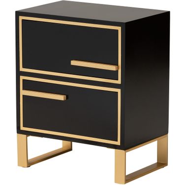 Giolla Wood and Metal 2 Drawer End Table In Gold and Black