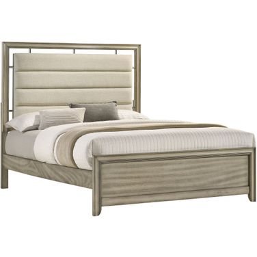 Giselle California King Panel Bed with Upholstered Headboard Rustic Beige