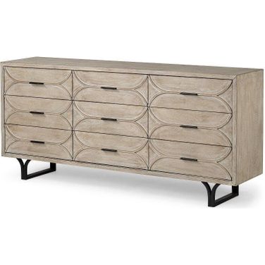 Giselle Ii Brown Fir Veneer With Black Metal Leg 9 Drawer Sideboard