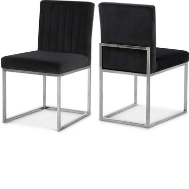 Giselle Velvet Dining Chair Set of 2 In Black and Chrome