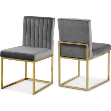 Giselle Velvet Dining Chair Set of 2 In Grey/Gold