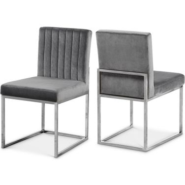 Giselle Velvet Dining Chair Set of 2 In Grey/Chrome