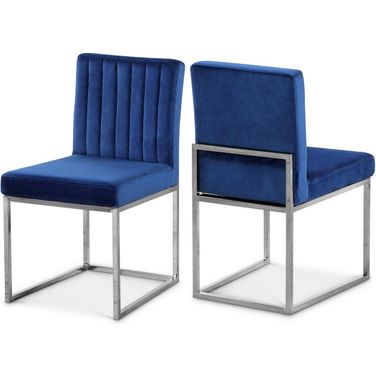 Giselle Velvet Dining Chair Set of 2 In Navy/Chrome