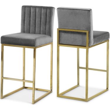 Giselle Velvet Stool In Grey/Gold