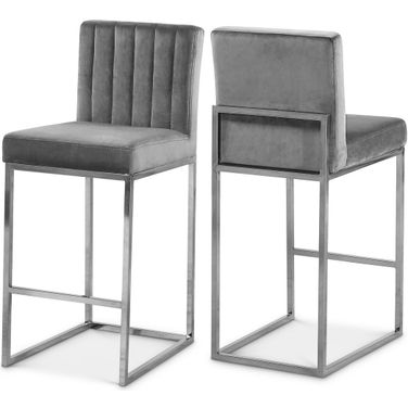 Giselle Velvet Stool In Grey/Chrome