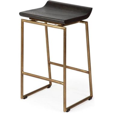 Givens 24.25 Inch Seat Height Brown Wood Seat Gold Metal Frame Stool