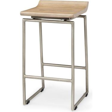 Givens Brown Wood With Silver Metal Frame Counterstool