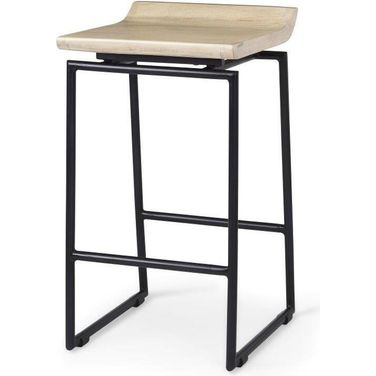 Givens Natural Wood With Black Metal Counter Stool