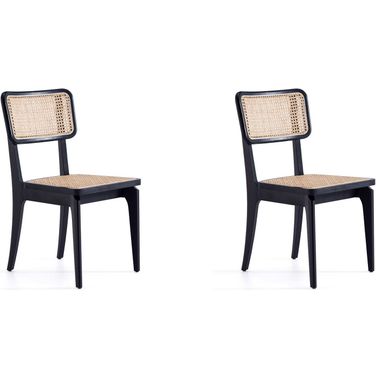 Giverny Dining Chair In Black And Natural Cane Set of 2